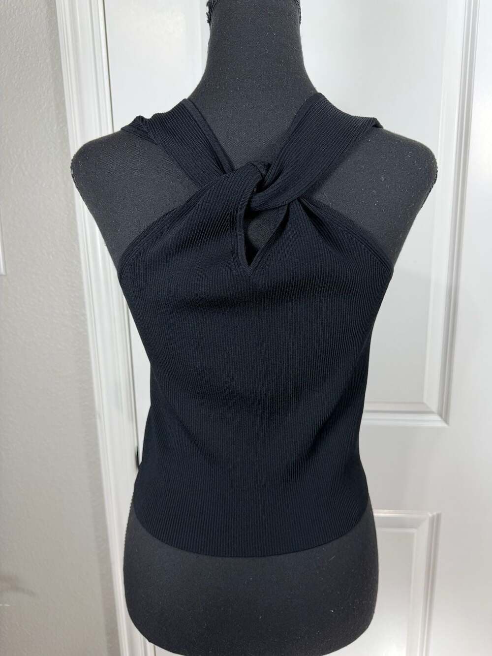ZARA Black Ribbed Knit Crossover Halter Top